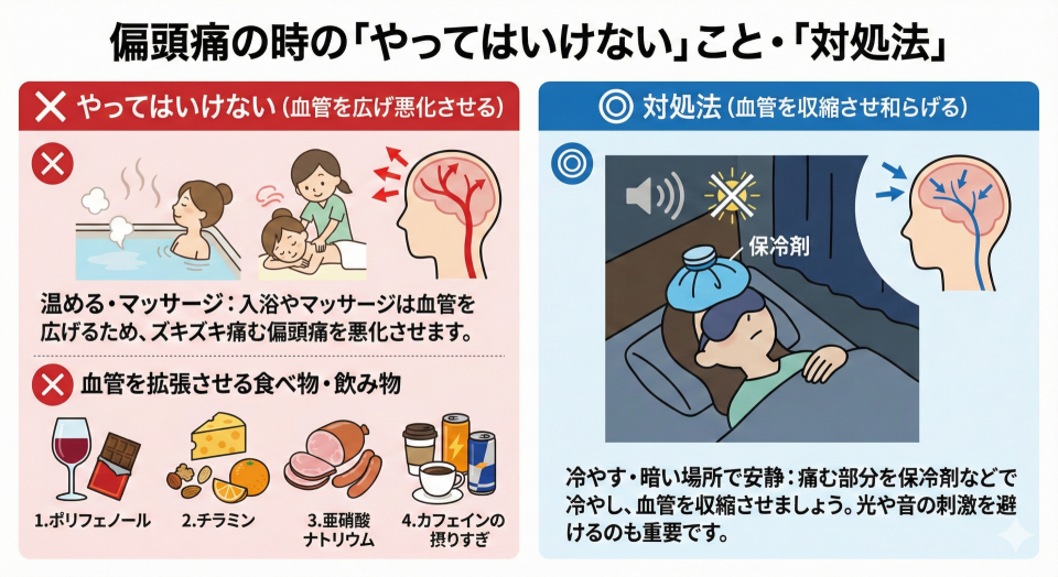 偏頭痛の時のやってはいけないこと
