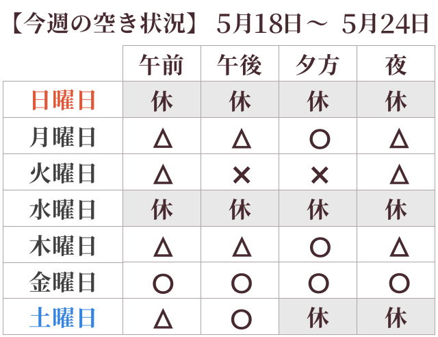 今週の空き状況