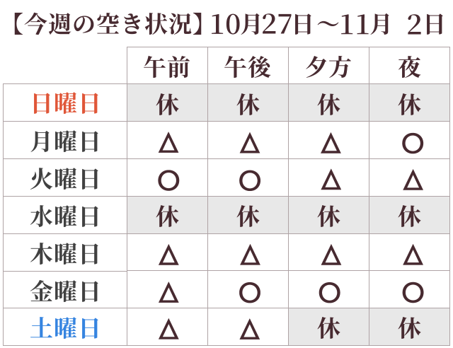 今週の空き状況