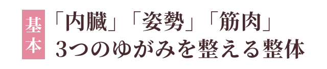 基本「内臓」・「姿勢」・「筋肉」３つのゆがみを整える整体