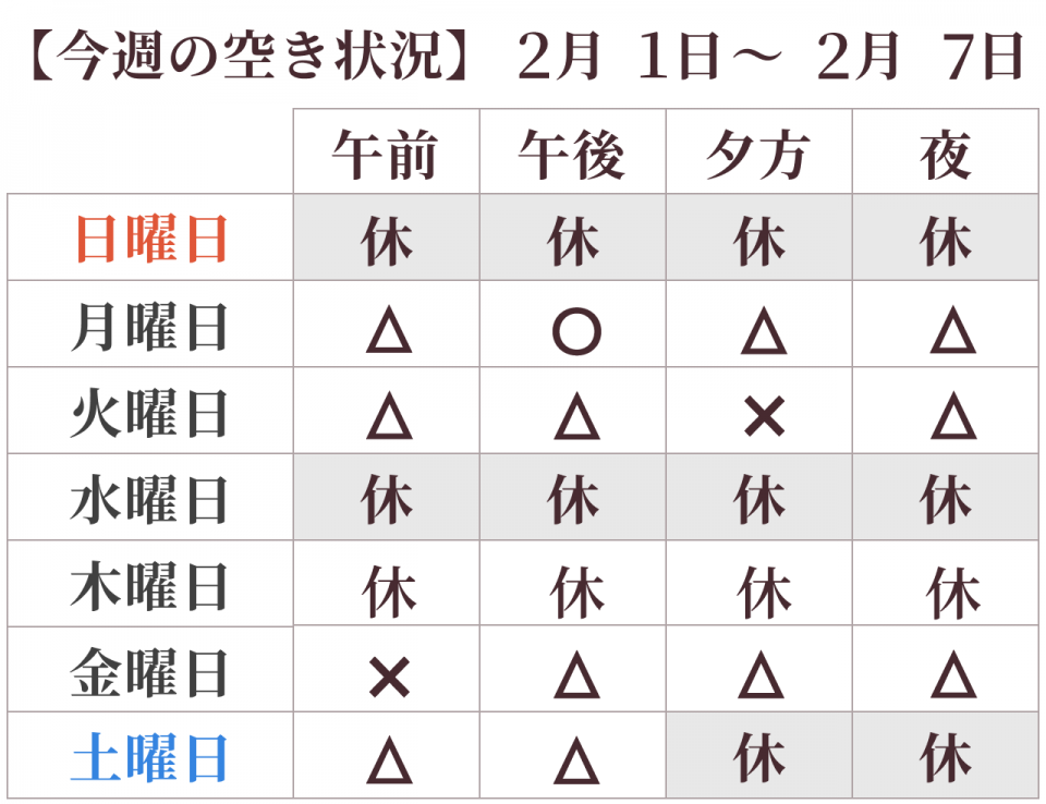 今週の空き状況