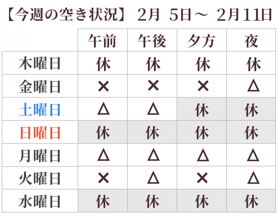 今週の空き状況